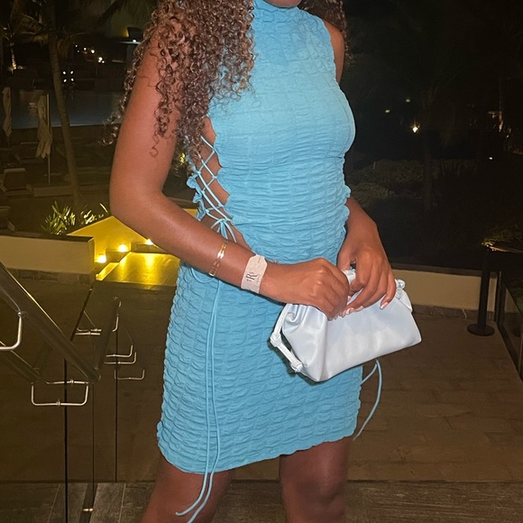 Blue Textured Dress - Picture 3 of 4